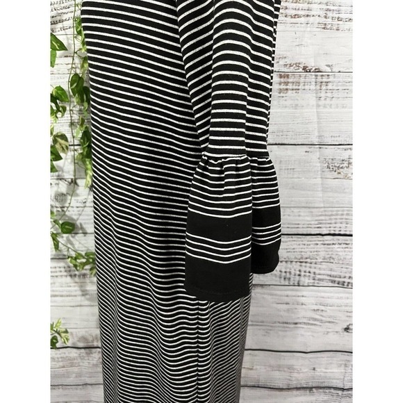 Max Studio Dress size Small Black White Striped Stretch Jersey Ruffle Sleeves - Picture 9 of 12